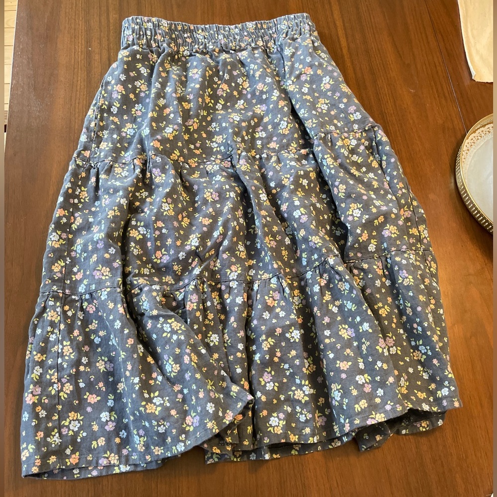 not PERFECT LINEN MAGNOLIA tiered linen skirt, Dusky Florals, M/L